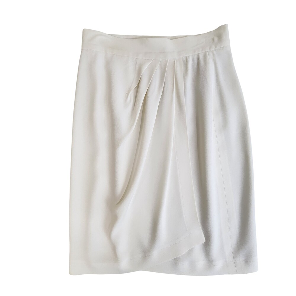 Crisca Womens Wrap Style Skirt Sz 40 Ivory Classic Pleated Straight Short READ
